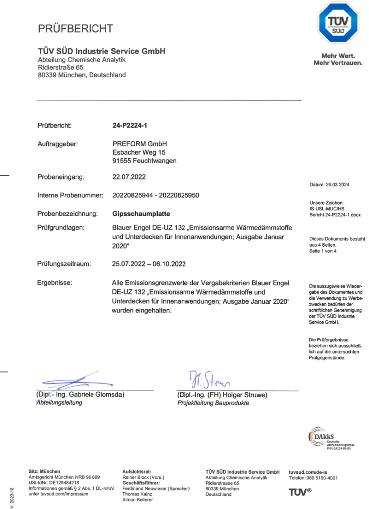 Gipsschaum Vergleichbarkeitsnachweis Blauer Engel