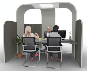 Prespace Discreto mit Menschen als Besprechungsecke