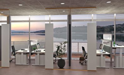 Glas Trennwand für Einzelarbeitsplätze für Schallschutz im Büro