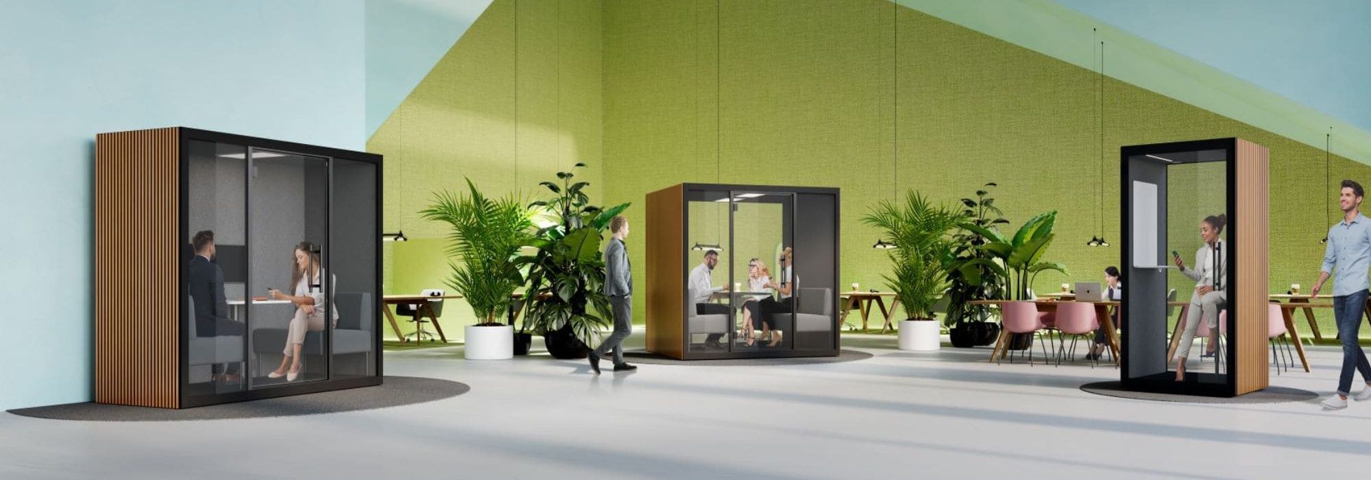 Meetingbox Büro für eins bis vier personen im Großraumbüro